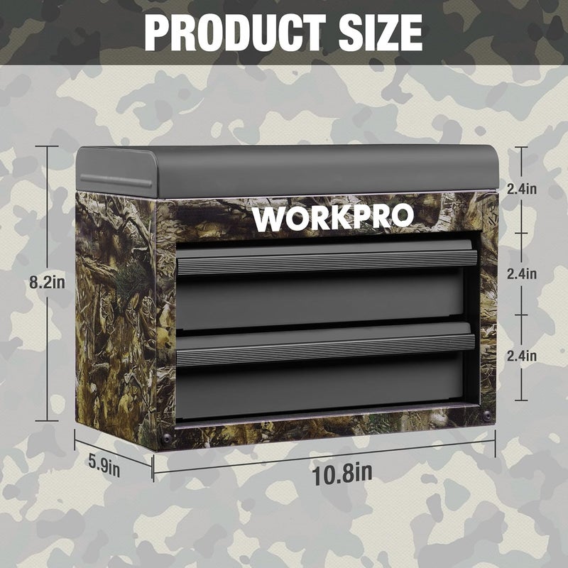 WORKPRO Metal Mini Tool Box, Top Tool Chest containing Two Drawers with Ball Bearing Slides, PVC Drawer Liners and PP Feet Pads, Durable Cold Rolled Steel Small Toolbox for Multi-Purpose Storage - Image 2